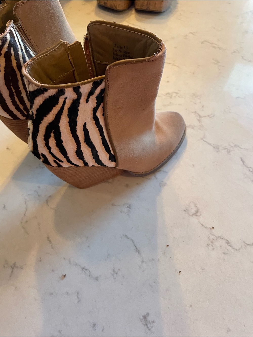 Tan Ankle Boots with Zebra Print Accent - Women. Item 11781